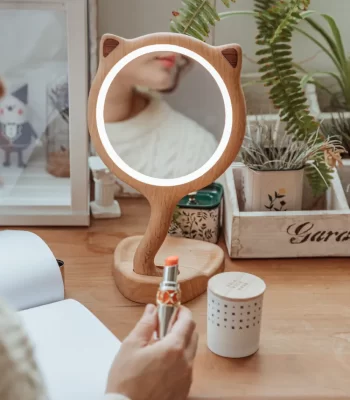 A stylish cat ears makeup mirror perfect for any vanity